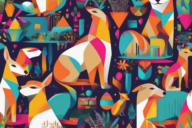 Whimsical Anthropomorphic Portrait Modern Abstract Party Animal in Colorful Graphic Style