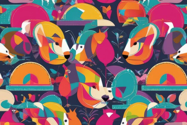 Whimsical Anthropomorphic Portrait Modern Abstract Party Animal in Colorful Graphic Style
