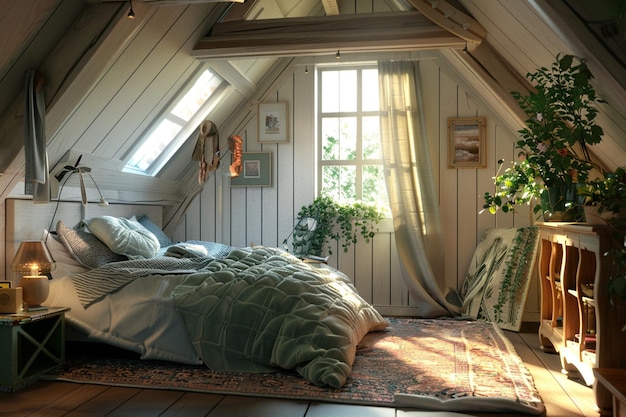 Whimsical attic bedroom with sloped ceilings octan