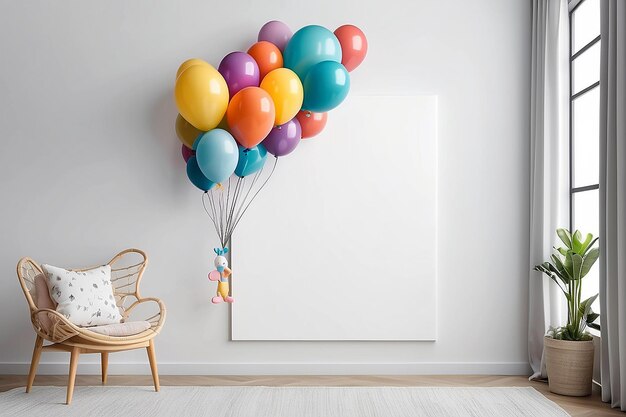 Whimsical Balloon Animals Wall Mockup with blank white canvas for placing your design