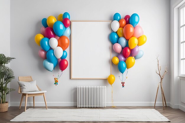 Whimsical Balloon Animals Wall Mockup with blank white canvas for placing your design