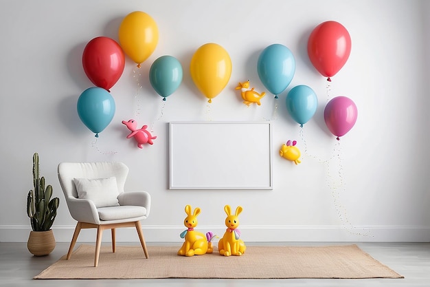 Whimsical Balloon Animals Wall Mockup with blank white canvas for placing your design