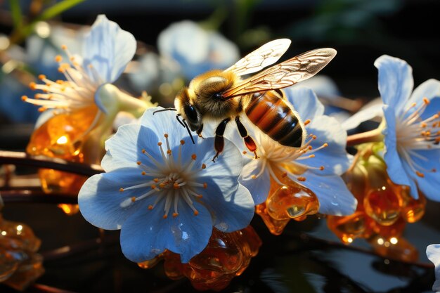 Photo whimsical bee among azure blooms