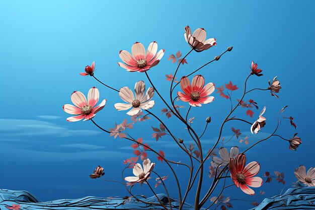 Whimsical bloom cartoon flower on blue