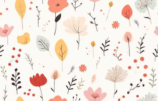 whimsical botanical style pattern background of cute summer style Seamless floral pattern