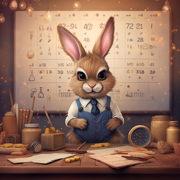 사진 기발 한 토끼 과학자 가 수학 의 수수께끼 를 풀고 있다