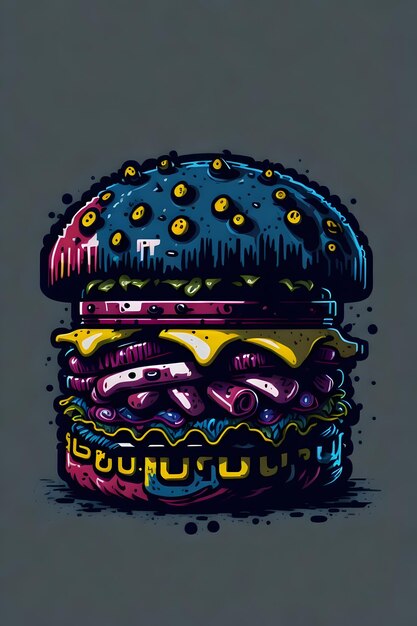 Whimsical Burger Delights A colorful Cartoon Illustration hamburger Generative AI