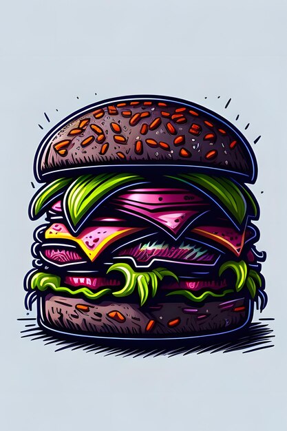 Whimsical burger delights a colorful cartoon illustration hamburger generative ai