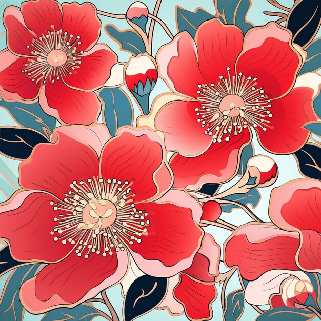 Photo whimsical camellia a vector abstract cartoon pattern