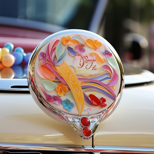 Причудливая автомобильная эмблема на карнавальную тематику
