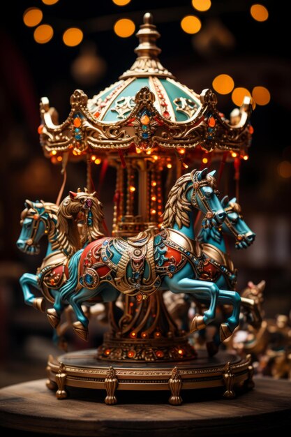 Whimsical carousel with horses and other themed figures Generative AI