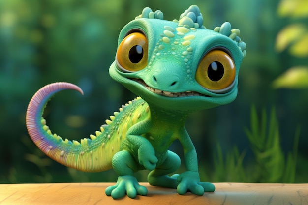 Whimsical Cartoon chameleon Lizard zoo nature Generate Ai