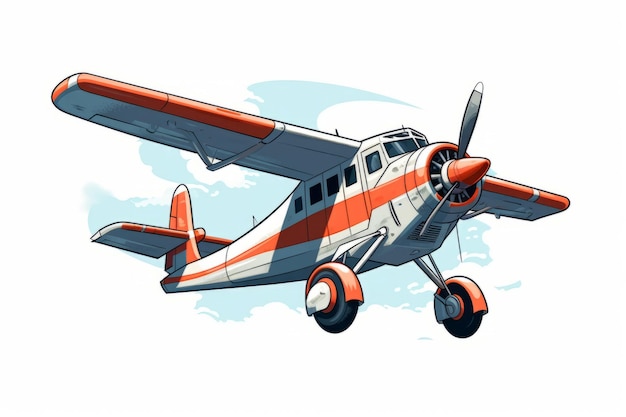 Whimsical Cartoon Illustration of a Propeller Airplane Minimalist White Background Generative AI