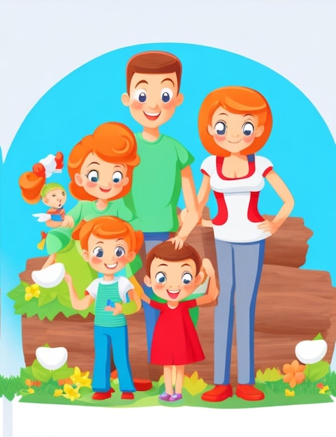 A whimsical cartoonstyle vector illustration of a family