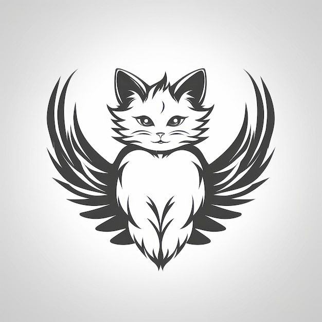 Photo whimsical cat logo with angel wings a round vector design on isolated white background