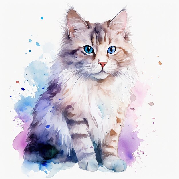 Whimsical Cat Watercolor Art on a White Canvas