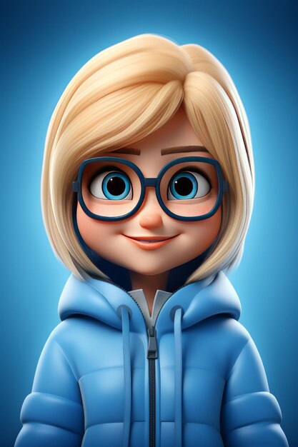 Photo a whimsical character with glasses and a blue jacket on a creative adventure