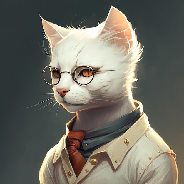 Whimsical Charm CartoonStyle Male White Cat