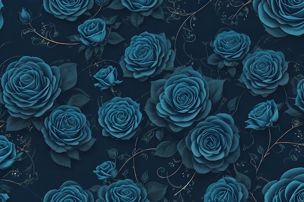 Whimsical Charm Seamless Vector Patterns with Navy Roses