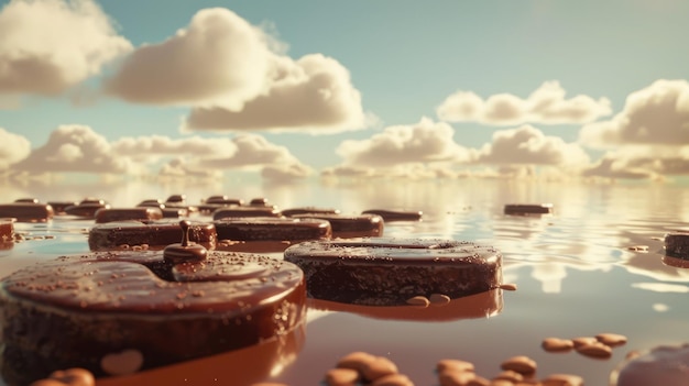 Photo whimsical chocolate lake scene