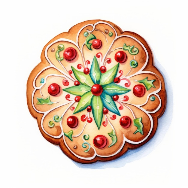 Photo whimsical christmas cookie a vibrant colored pencil and watercolor handdrawn illustration on a whi