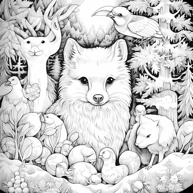 Whimsical Christmas Creatures Coloring Pages for Adult Animal Lovers