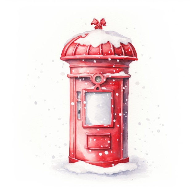 Whimsical Christmas Post Box Snowy Watercolor Painting on a White Background Perfect for Removing B