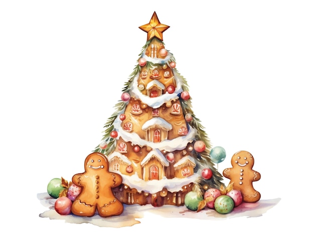 Причудливые рождественские елки в акварельной иллюстрации