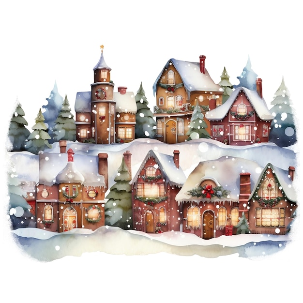 Whimsical Christmas Villages Illustration