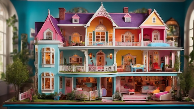 A whimsical colorful dollhouse with intricate details Ai generated