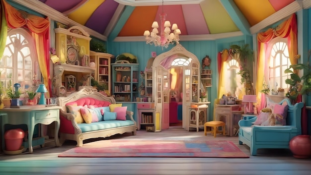 A whimsical colorful dollhouse with intricate details Ai generated