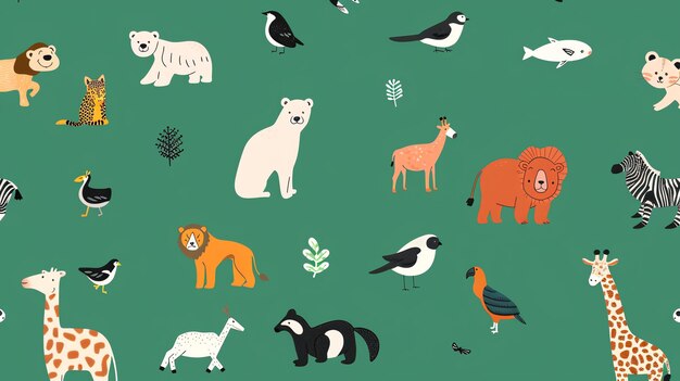 Photo a whimsical colorful pattern of various animals