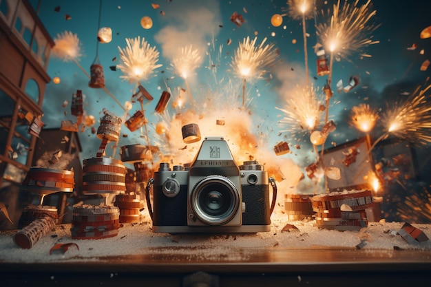 Whimsical composition featuring cameras as Generative ai