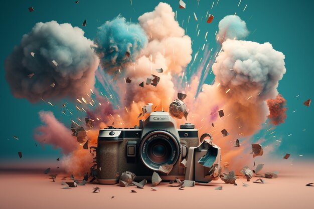 Whimsical composition featuring cameras as Generative ai