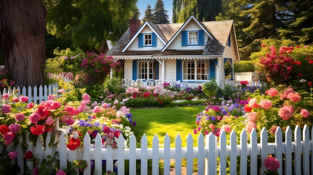 写真 気まぐれな小屋 隠れ家 色とりどりの花に囲まれた魅力的な小屋