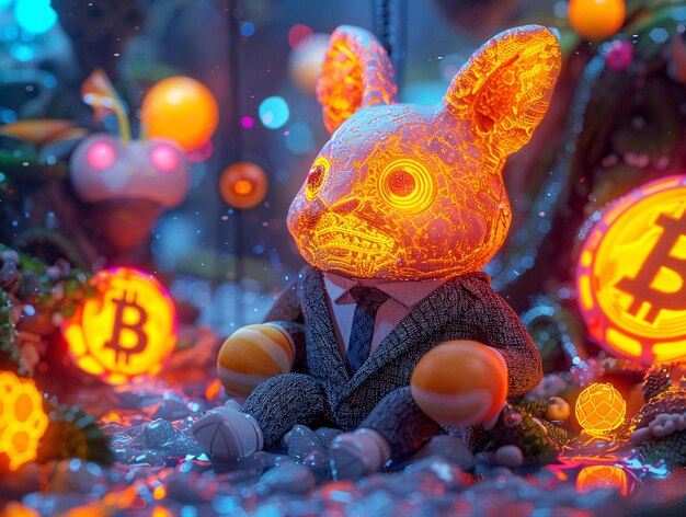 Whimsical creature in business suit Bitcoin theme