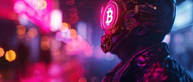 Whimsical creature in suit Bitcoin neon ambiance