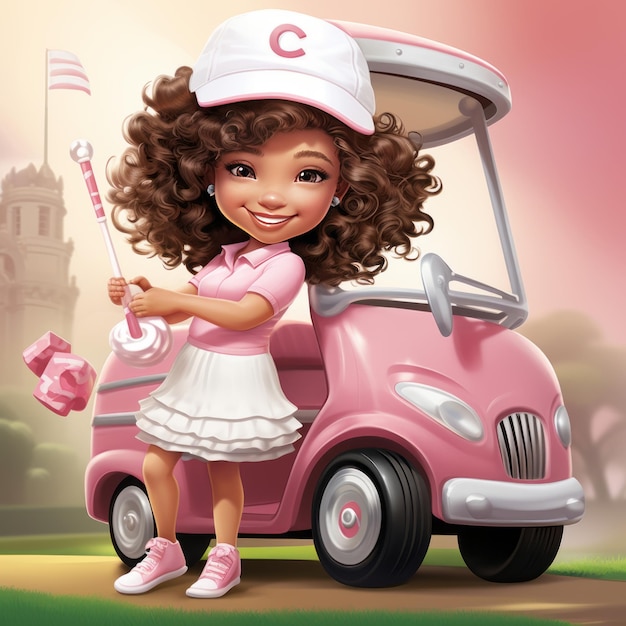 Photo whimsical delight the curlyhaired champion on the pink fairway