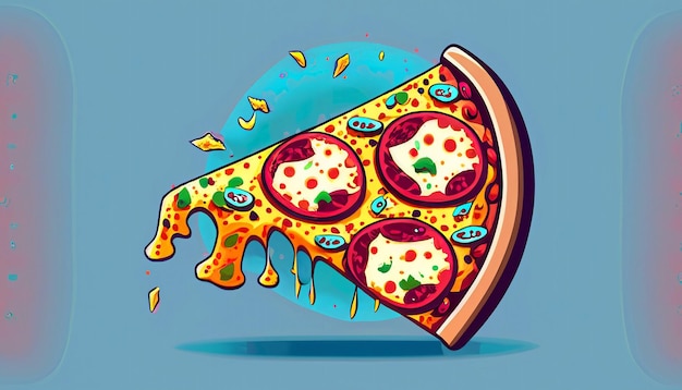 Foto whimsical delight flying slice of pizza cartoon vector illustration allettante concetto di fast food