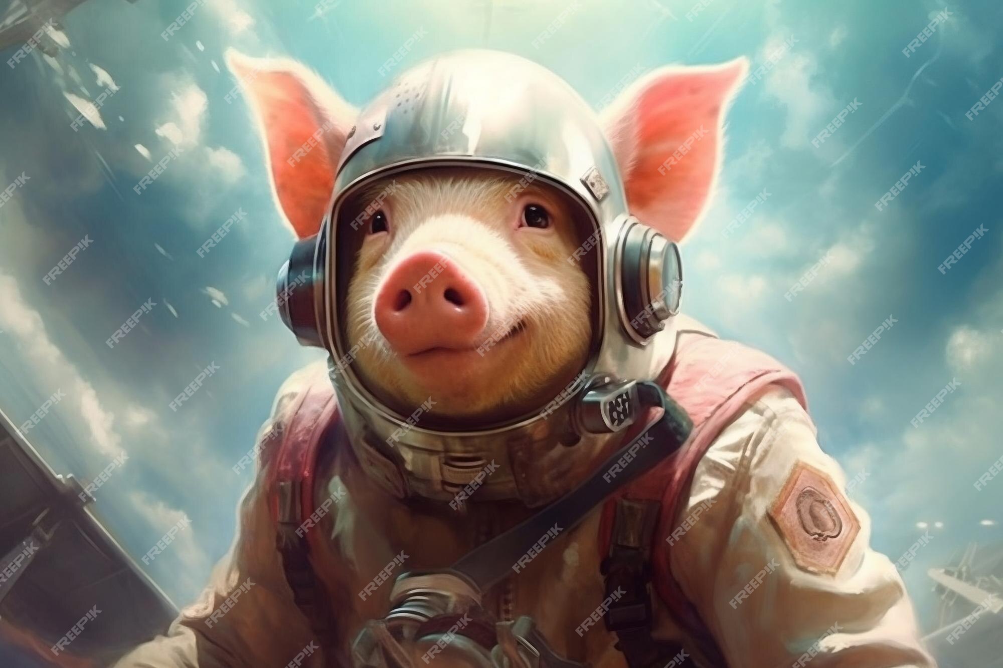 Premium AI Image | Whimsical depiction of a pig in an astronaut space 