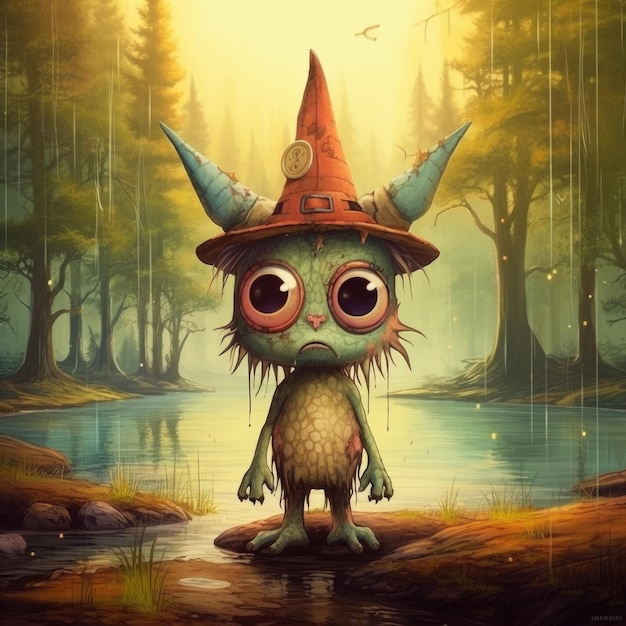 a whimsical depiction of a woodland creature
