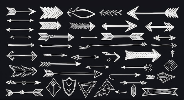 Foto whimsical doodle arrow set handgetekende vectorontwerpelementen collectie