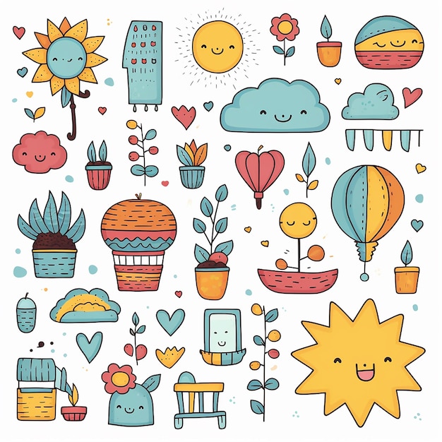 Whimsical Doodle Wonderland Cute Colorful Doodles Collections Clipart Elements