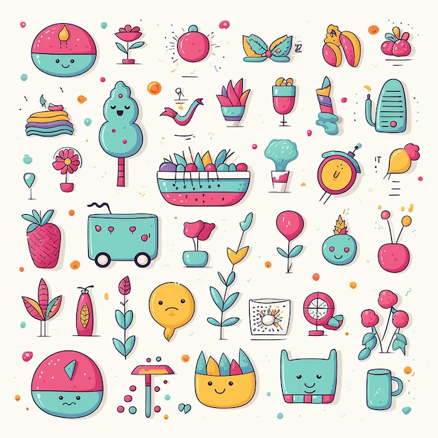 Whimsical Doodle Wonderland Cute Colorful Doodles Collections Clipart Elements