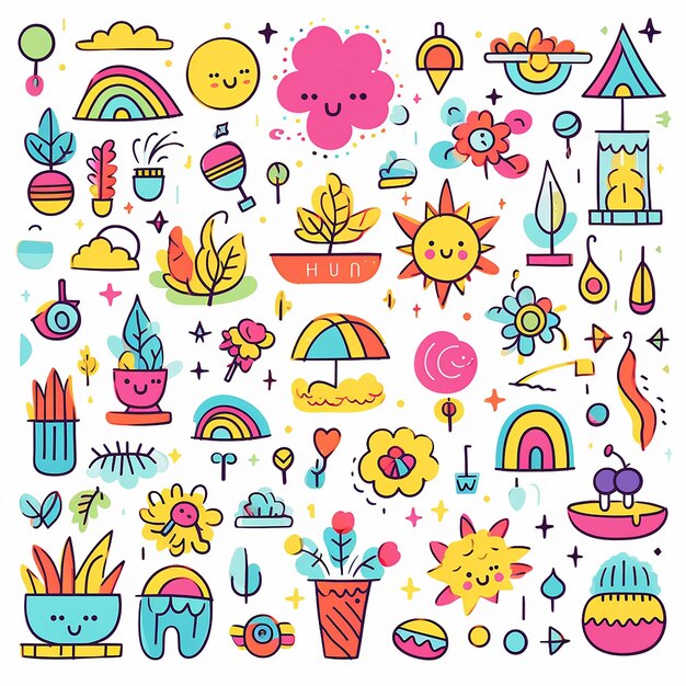 Whimsical Doodle Wonderland Cute Colorful Doodles Collections Clipart Elements