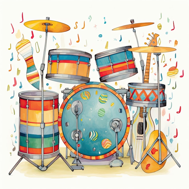 Whimsical drum set with whimsy patterns