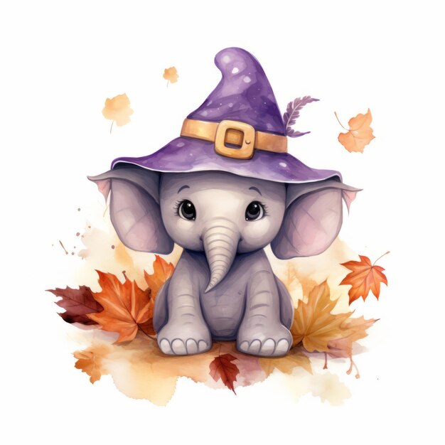 Photo whimsical elefalltphant delightful watercolor clipart of a happy cute elephant in a plain purple