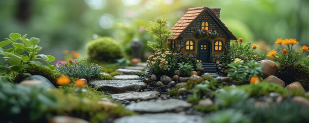 A Whimsical Fairy Garden Filled Miniature Background