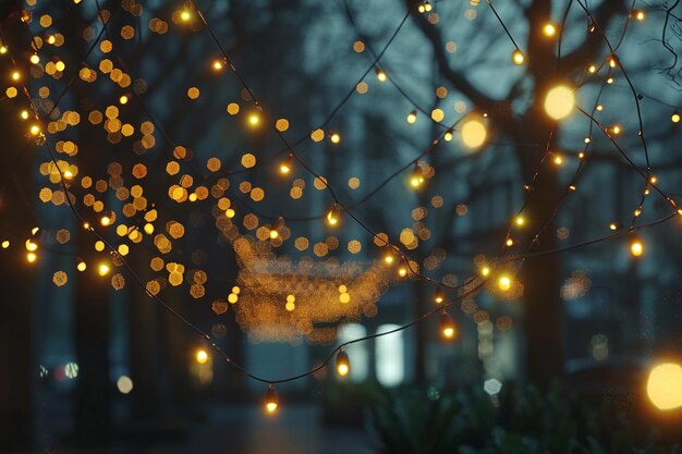 Whimsical fairy lights twinkling in the evening oc