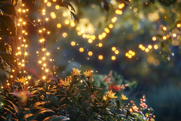 Whimsical fairy lights twinkling in the garden oct